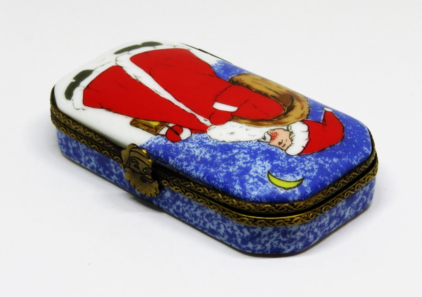 LIMOGES FRANCE BOX - OLD WORLD SANTA CLAUS & CRESCENT MOON - "MERRY CHRISTMAS"
