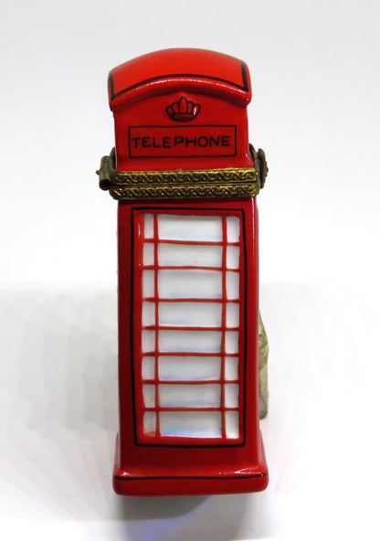 LIMOGES BOX ~ RED BRITISH TELEPHONE BOOTH & CROWN ~ PHONE KIOSK ~ LONDON ENGLAND