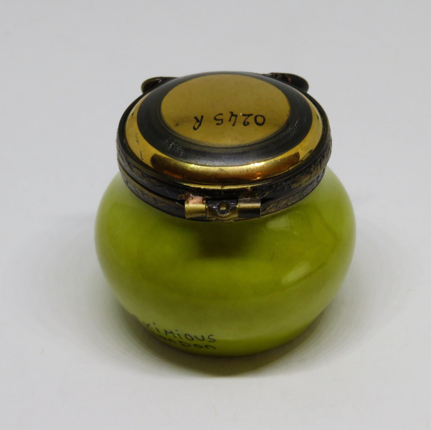 LIMOGES FRANCE BOX ~ EXIMIOUS ~ JAR OF DIJON FRENCH MUSTARD & SPOON ~ PEINT MAIN