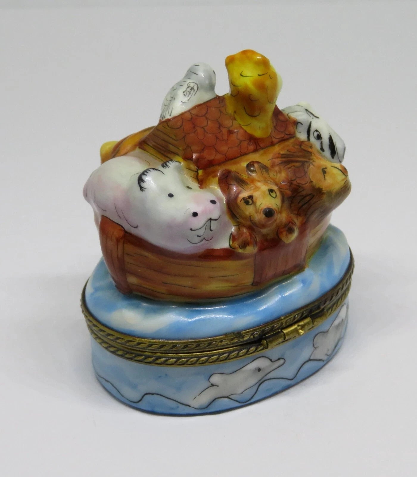 LIMOGES BOX ~ NOAH'S ARK & ANIMALS ~ELEPHANT~ MONKEY ~GIRAFFE~ LION ~ PEINT MAIN