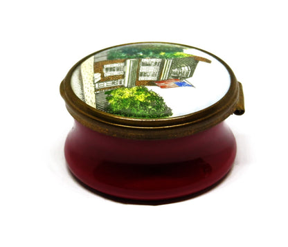 HALCYON DAYS ENGLISH ENAMEL BOX -BETSY ROSS HOUSE- PHILADELPHIA -U. S. FLAG- MIB