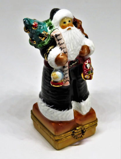LIMOGES FRANCE BOX - CHRISTMAS - SANTA CLAUS - LYNN HANEY - "REINDEER CROSSING"