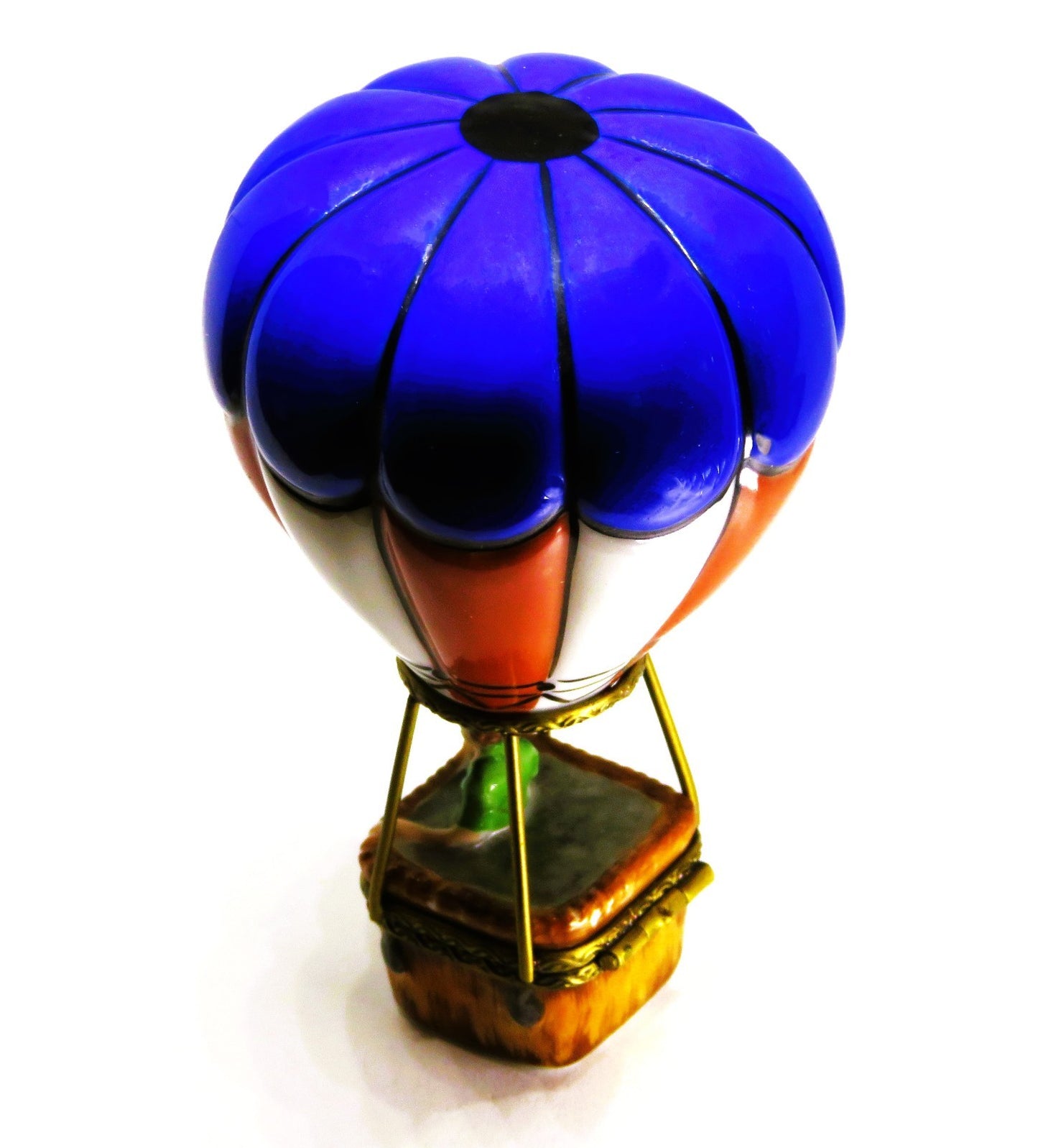 LIMOGES FRANCE BOX- 2 PIECE ATTACHED HOT AIR BALLOON - WICKER BASKET - PASSENGER