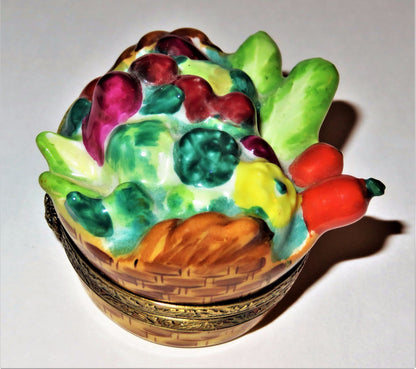 LIMOGES FRANCE BOX - 'WICKER' BASKET & VEGETABLES - CORN & CARROTS & TOMATOES