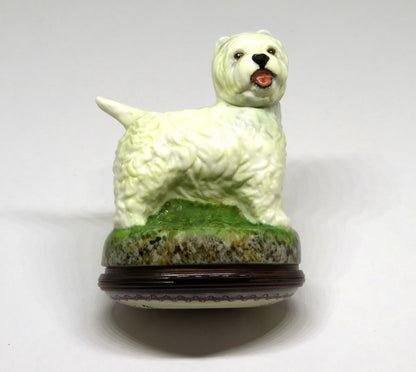 HALCYON DAYS ENGLISH ENAMEL BOX - WEST HIGHLAND TERRIER BONBONNIERE -DOG- PUPPY