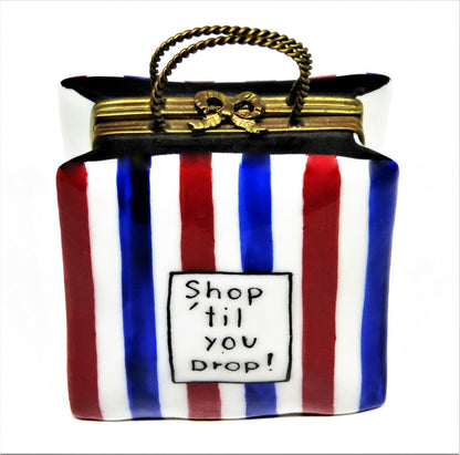 LIMOGES FRANCE BOX -TOTE- PURSE -STRIPED SHOPPING BAG & GIFT- SHOP 'TIL YOU DROP