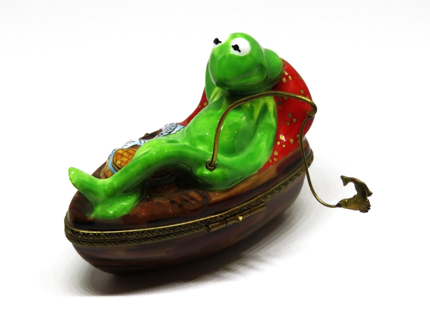 LIMOGES BOX - KERMIT THE FROG FISHING IN A ROWBOAT - MUPPETS - SESAME STREET