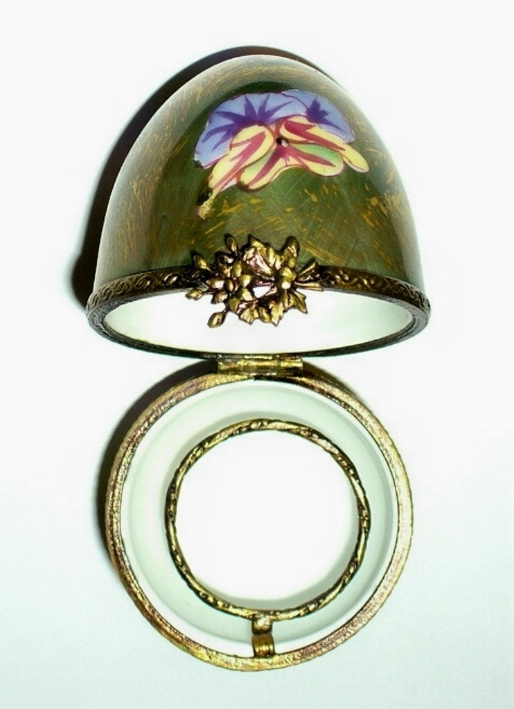 LIMOGES BOX - CHAMART - PANSY EASTER EGG & PERFUME BOTTLE - FLOWERS