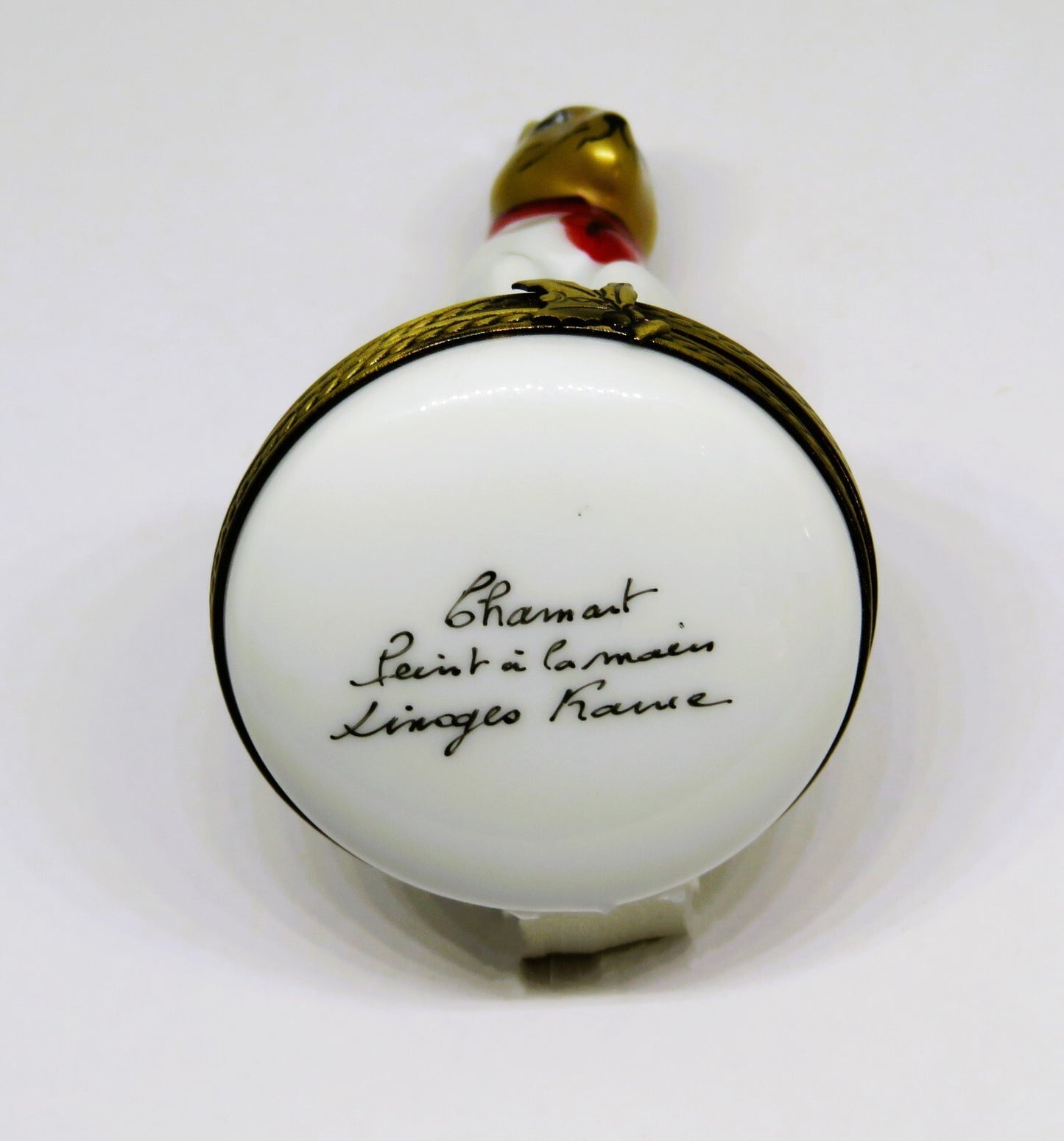 LIMOGES FRANCE BOX - CHAMART - WHITE BUNNY & RED BOW & HOLLY - FIRST CHRISTMAS