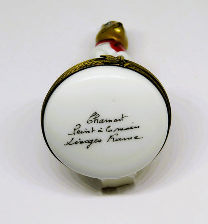 LIMOGES FRANCE BOX - CHAMART - WHITE BUNNY & RED BOW & HOLLY - FIRST CHRISTMAS