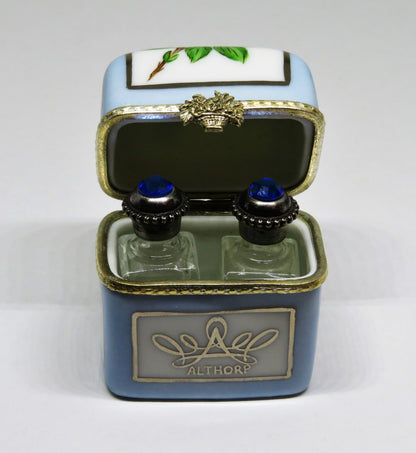 LIMOGES BOX - PRINCESS DIANA - ALTHORP MEMORIAL ROSE CHEST & 2 PERFUME BOTTLES