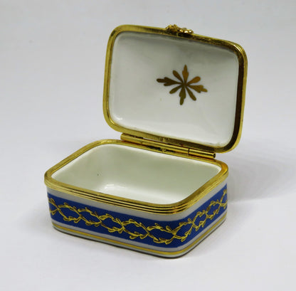 LIMOGES FRANCE BOX - LE TALLEC - BLUE & GOLD RECTANGLE - GRIGNAN BLEUE - 1948