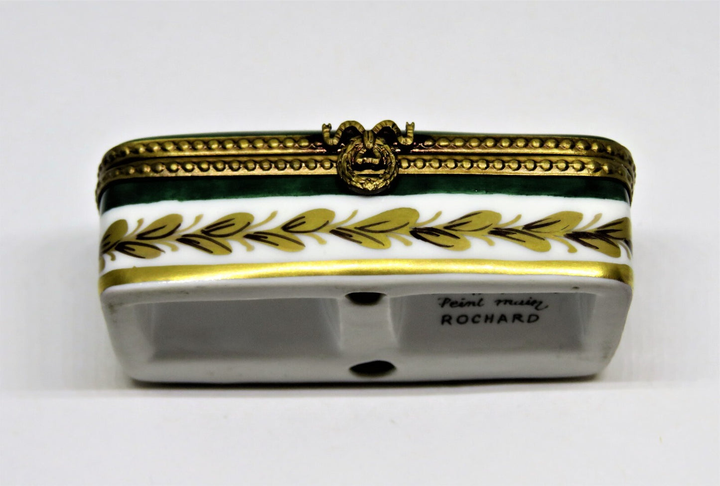 LIMOGES FRANCE STAMP BOX - ROCHARD - GOLD NAPOLEONIC BEE & LAUREL