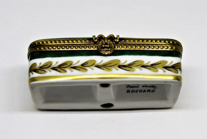 LIMOGES FRANCE STAMP BOX - ROCHARD - GOLD NAPOLEONIC BEE & LAUREL