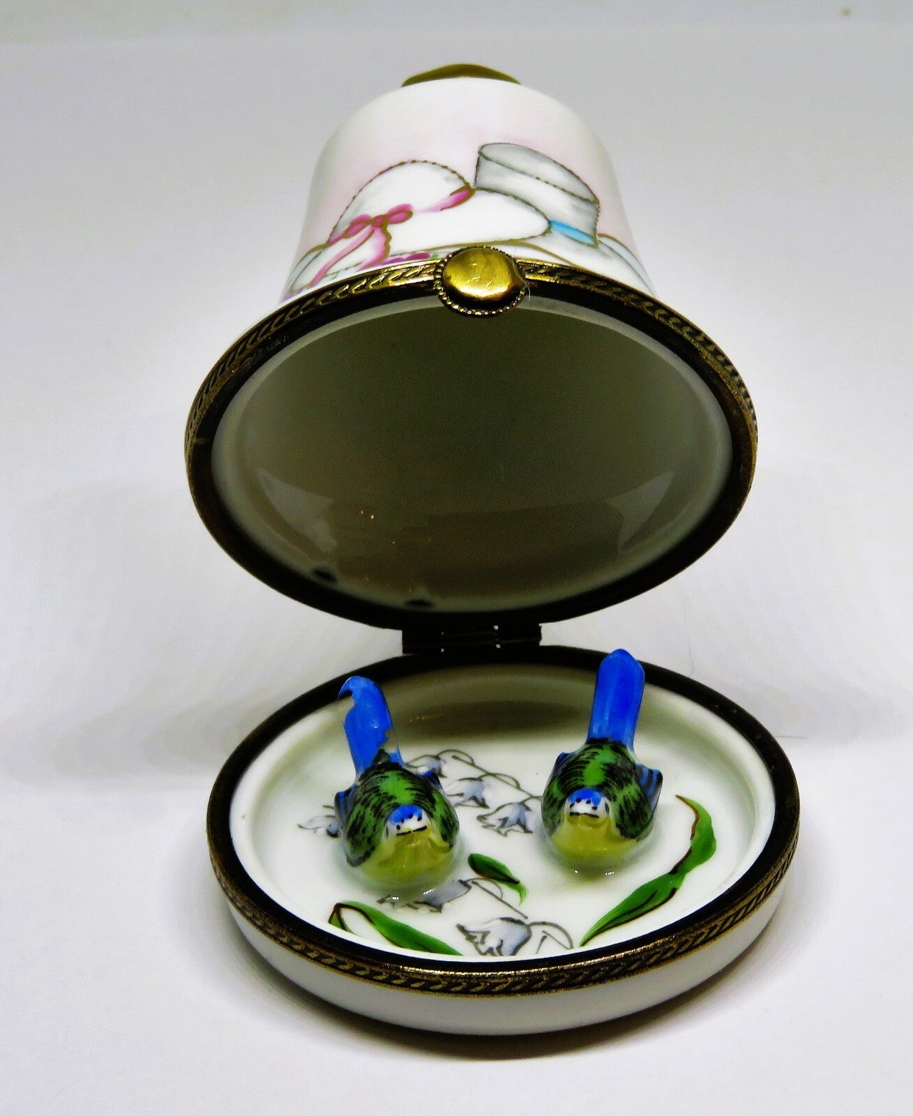 LIMOGES FRANCE BOX -CHAMART- WEDDING BELL -LILY OF THE VALLEY FLOWERS & 3D BIRDS