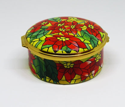 HALCYON DAYS ENAMEL BOX - TIFFANY & CO. - CHRISTMAS - STAINED GLASS POINSETTIAS