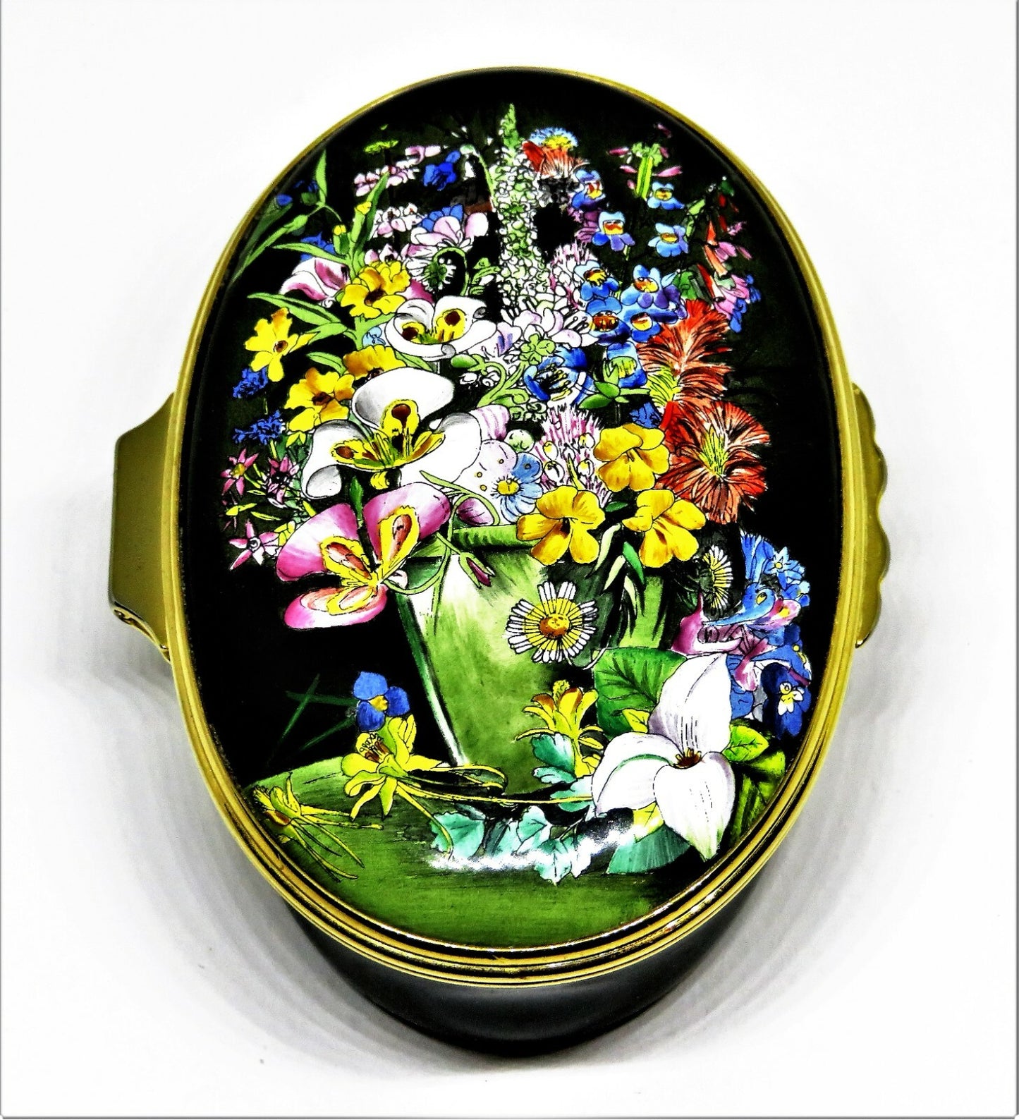 HALCYON DAYS ENAMEL BOX- MARIANNE NORTH PAINTING - VASE & CALIFORNIA FLOWERS -LE