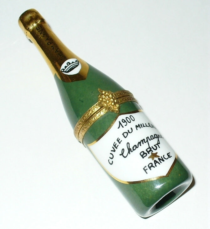 LIMOGES FRANCE BOX - CHAMPAGNE BOTTLE & 2 PORCELAIN GLASSES - NEW YEAR'S EVE