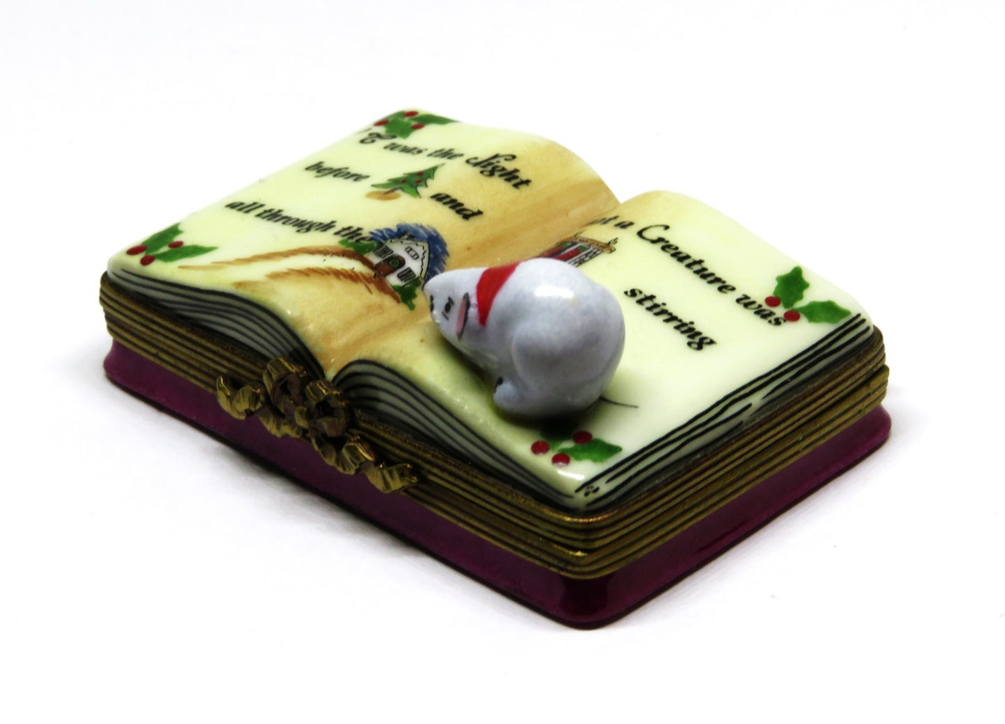 LIMOGES FRANCE BOX - ROCHARD - "TWAS THE NIGHT BEFORE CHRISTMAS" BOOK & 3D MOUSE
