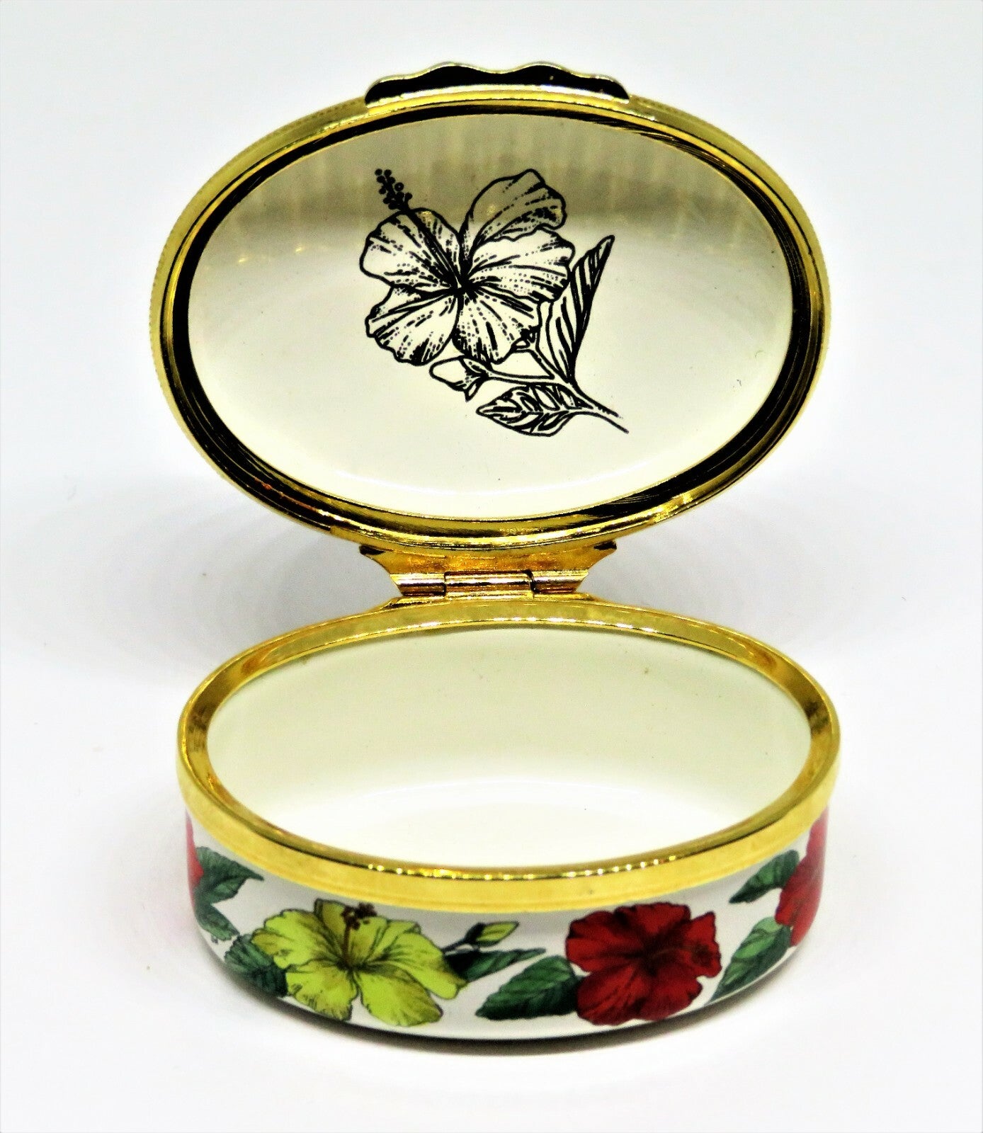 HALCYON DAYS ENAMEL BOX - "ST. THOMAS VIRGIN ISLANDS" - FLOWERS - HIBISCUS