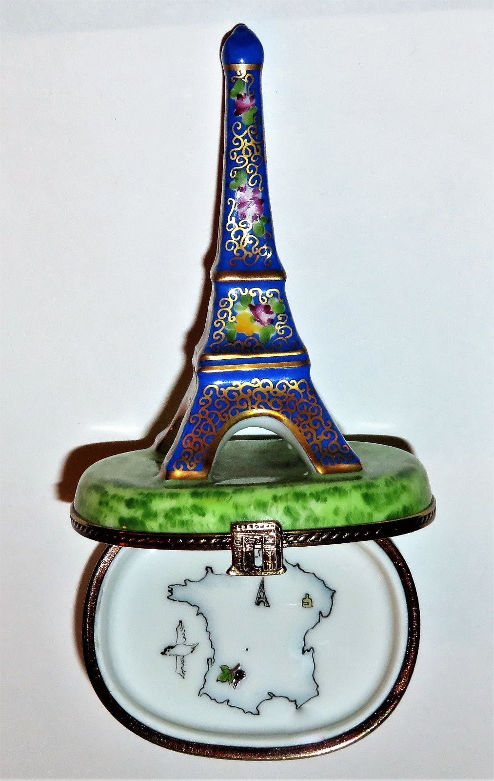LIMOGES FRANCE BOX - FLORAL EIFFEL TOWER - ROSES - MAP OF FRANCE & WINE & GRAPES