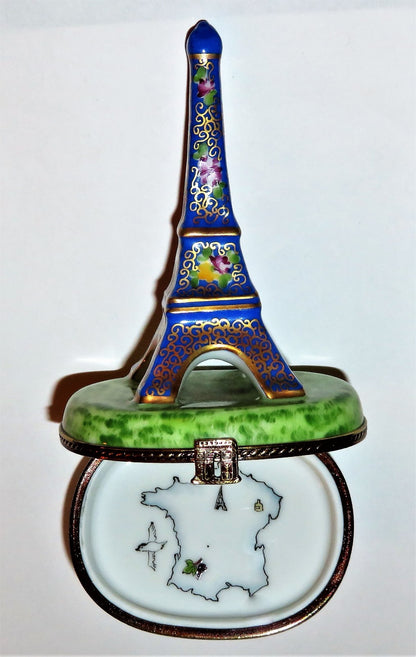 LIMOGES FRANCE BOX - FLORAL EIFFEL TOWER - ROSES - MAP OF FRANCE & WINE & GRAPES
