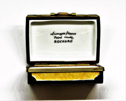 LIMOGES FRANCE BOX ~ ROCHARD ~ "BON VOYAGE" SUITCASE ~ LUGGAGE ~ TRAVEL LABELS