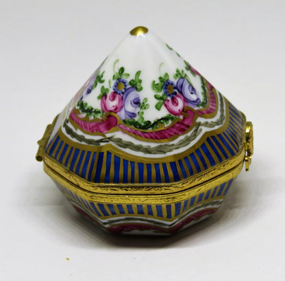 LIMOGES FRANCE BOX- UNUSUAL 8 SIDED FLORAL PYRAMID -SEVRES STYLE- FLOWERS -ROSES