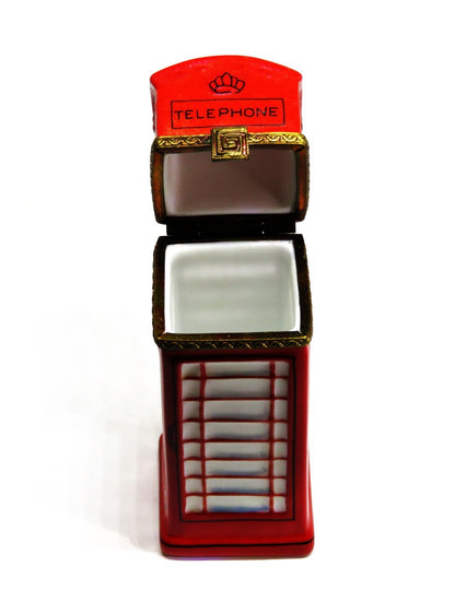 LIMOGES BOX ~ RED BRITISH TELEPHONE BOOTH & CROWN ~ PHONE KIOSK ~ LONDON ENGLAND