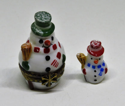 LIMOGES BOX - ROCHARD - CHRISTMAS - NESTING SNOWMAN SET - 2 BOXES - 3 PIECES