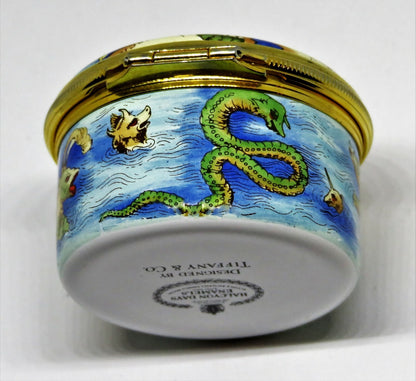 HALCYON DAYS ENAMEL BOX -TIFFANY & CO.- MAP & CHRISTOPHER COLUMBUS SAILING SHIPS