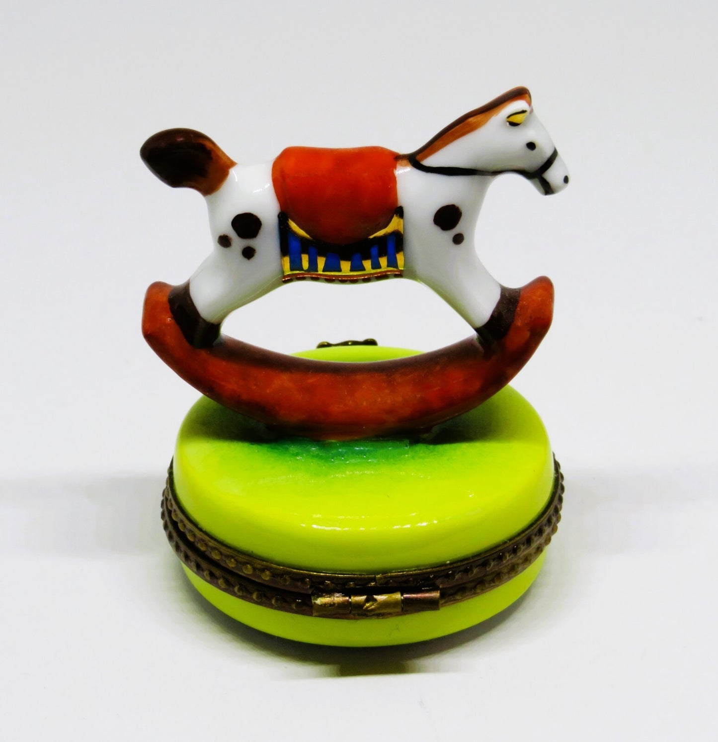 LIMOGES FRANCE BOX ~ TOY ROCKING HORSE ~ TEDDY BEAR CLASP ~ PEINT MAIN