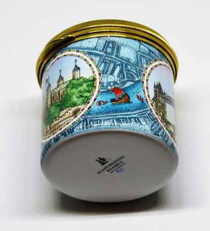STAFFORDSHIRE ENGLISH ENAMEL BOX - LONDON LANDMARKS - TOWER OF LONDON - BIG BEN