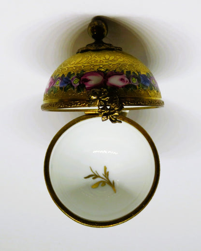LIMOGES BOX - VINTAGE GOLD INCRUSTATION GLOBE & ANGEL STAND - FLOWERS - ROSES