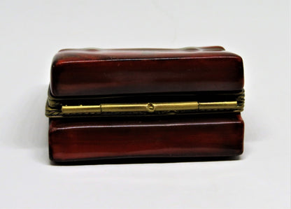 LIMOGES FRANCE BOX - BROWN 'LEATHER' BRIEFCASE - PORTFOLIO - FOUNTAIN PEN INSIDE