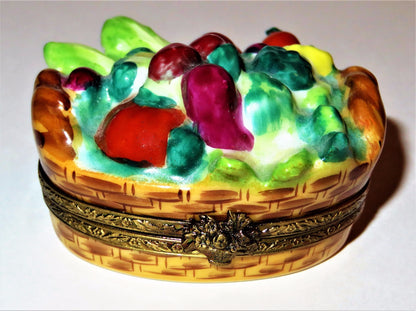 LIMOGES FRANCE BOX - 'WICKER' BASKET & VEGETABLES - CORN & CARROTS & TOMATOES