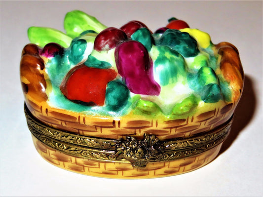 LIMOGES FRANCE BOX - 'WICKER' BASKET & VEGETABLES - CORN & CARROTS & TOMATOES