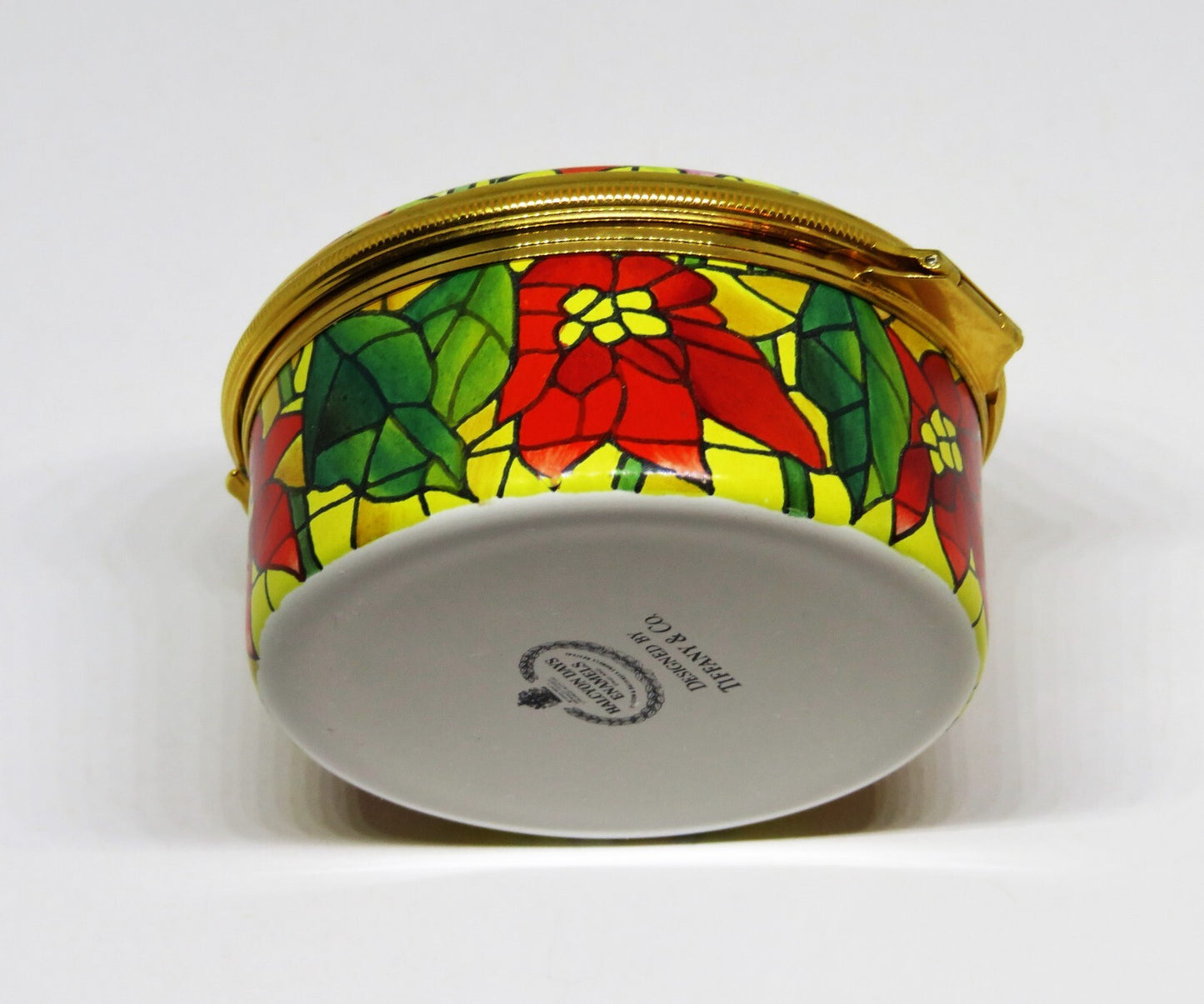 HALCYON DAYS ENAMEL BOX - TIFFANY & CO. - CHRISTMAS - STAINED GLASS POINSETTIAS