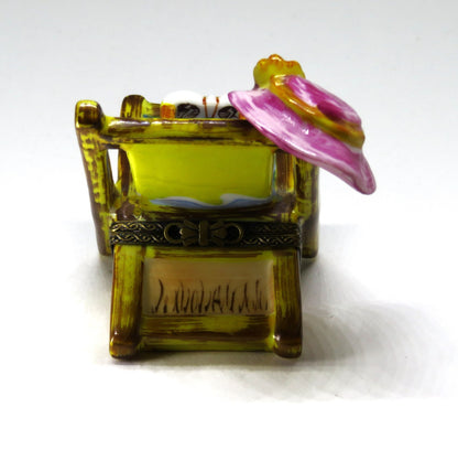 LIMOGES BOX - SINCLAIR - BEACH CHAIR & FISH - 'STRAW' HAT & FLOWER & SUNGLASSES