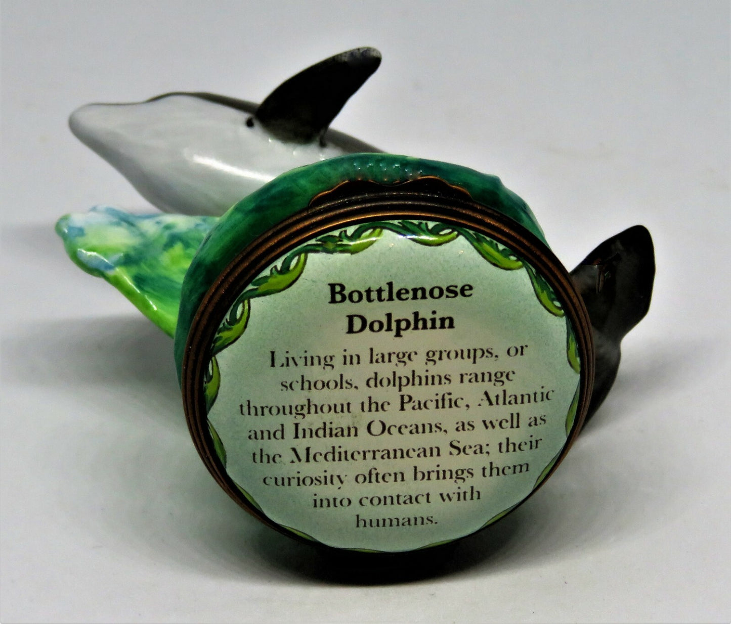 HALCYON DAYS ENGLISH ENAMEL BOX - DOLPHIN ON A WAVE BONBONNIERE - PORPOISE - MIB