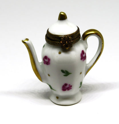 LIMOGES FRANCE BOX ~ FLORAL COFFEE POT ~ FLOWERS ~ RED ROSES ~ TEA POT ~ TEAPOT