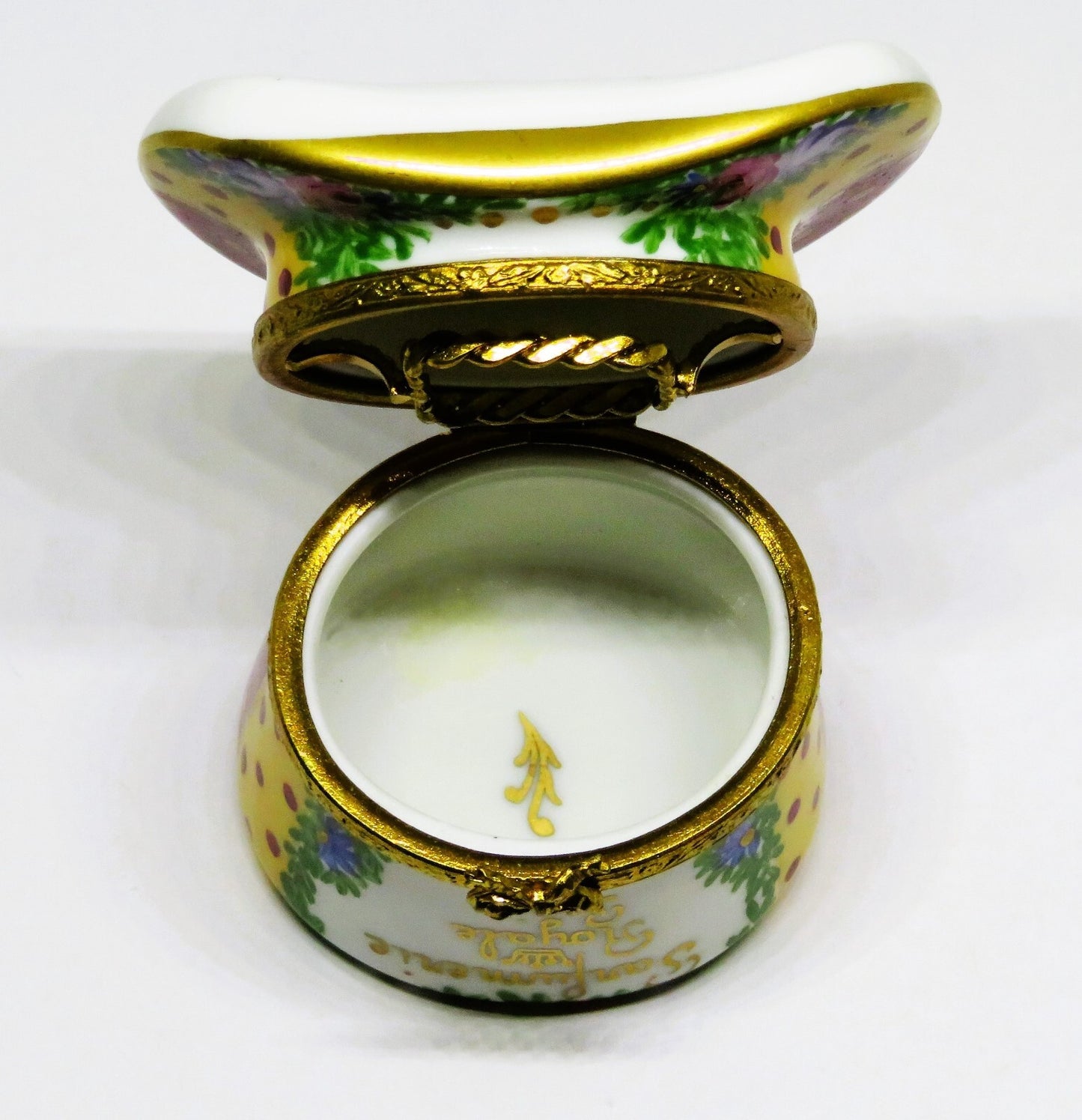 LIMOGES FRANCE BOX - PARIS PARFUMERIE HAT & PERFUME BOTTLE - FLOWERS - ROSES