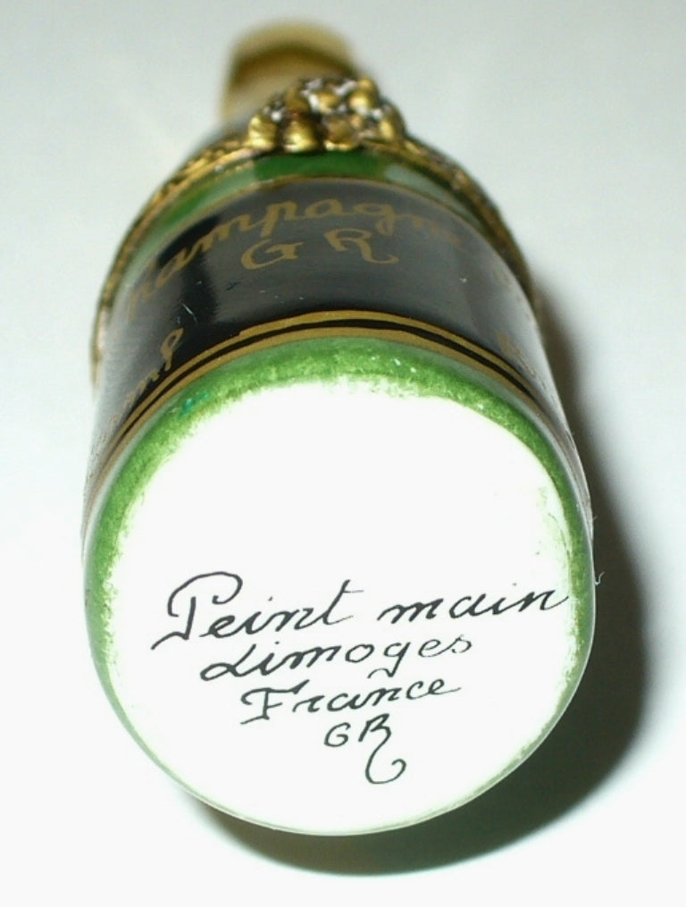 LIMOGES BOX ~ FRENCH CHAMPAGNE BOTTLE 2000 ~ANNIVERSARY~ GR ~WEDDING~ PEINT MAIN