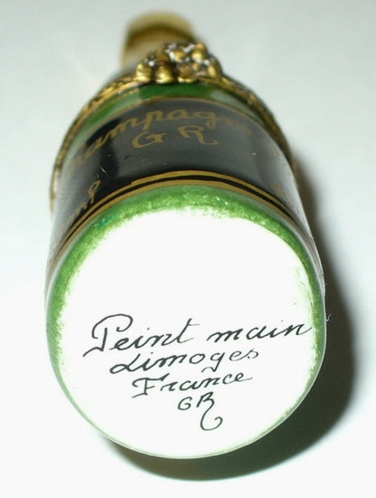 LIMOGES BOX ~ FRENCH CHAMPAGNE BOTTLE 2000 ~ANNIVERSARY~ GR ~WEDDING~ PEINT MAIN
