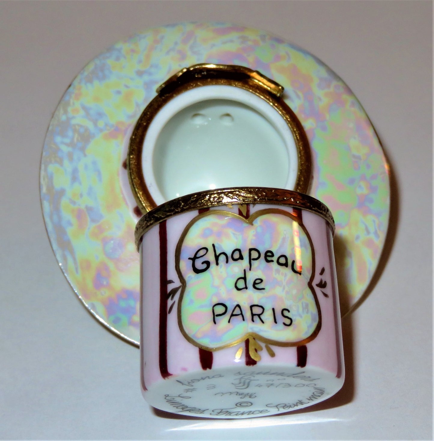 LIMOGES FRANCE BOX ~ PARIS HAT ~ FIONA SAUNDERS ~ BRAID & FABRIC BOW ~ LE 47/300
