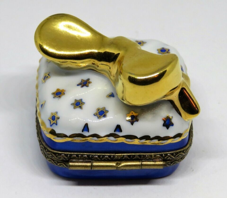 LIMOGES FRANCE BOX ~ JUDAICA GIFT BOX & GOLD BOW ~ HANUKKAH ~ JEWISH STAR