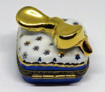LIMOGES FRANCE BOX ~ JUDAICA GIFT BOX & GOLD BOW ~ HANUKKAH ~ JEWISH STAR