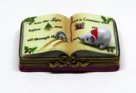 LIMOGES FRANCE BOX - ROCHARD - "TWAS THE NIGHT BEFORE CHRISTMAS" BOOK & 3D MOUSE