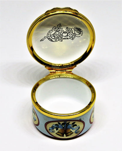 HALCYON DAYS ENAMEL BOX - "HAPPINESS ON YOUR WEDDING DAY" - ROSES & DOVES - MIB