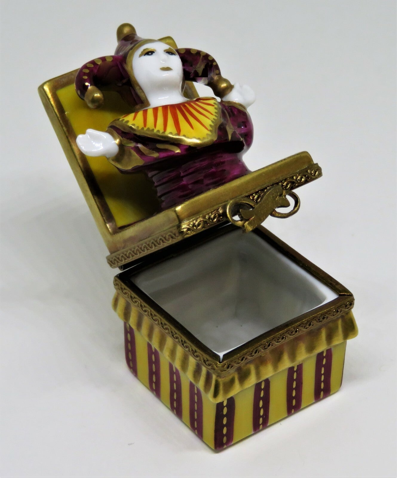 LIMOGES FRANCE BOX -PARRY-VIEILLE- JACK-IN-THE-BOX -MEDIEVAL JESTER- CLOWN -TOYS